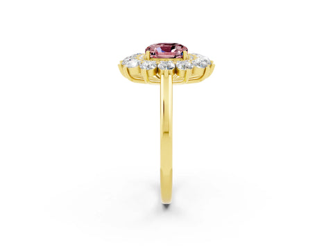 Yellow gold Cushion Cut Halo Cluster Diamond Ring with Pave Band and Four-Prong Setting_2