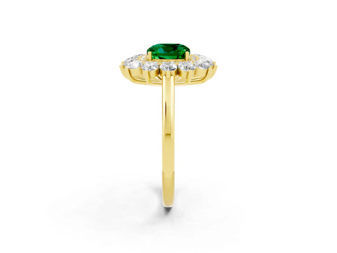 Yellow gold Cushion Cut Halo Cluster Diamond Ring with Pave Band and Four-Prong Setting_2