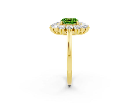 Yellow gold Cushion Cut Halo Cluster Diamond Ring with Pave Band and Four-Prong Setting_2