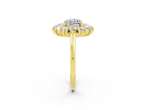 Yellow gold Cushion Cut Halo Cluster Diamond Ring with Pave Band and Four-Prong Setting_2