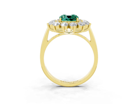Yellow gold Cushion Cut Halo Cluster Diamond Ring with Pave Band and Four-Prong Setting_3