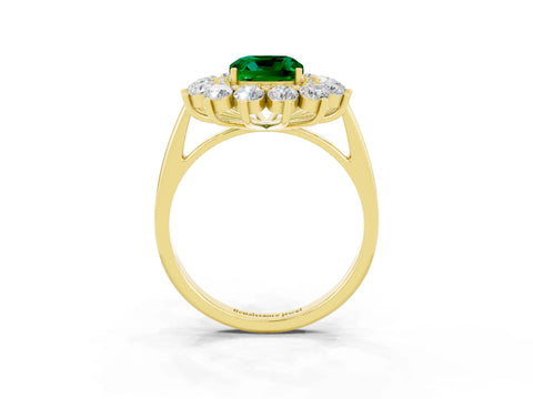 Yellow gold Cushion Cut Halo Cluster Diamond Ring with Pave Band and Four-Prong Setting_3