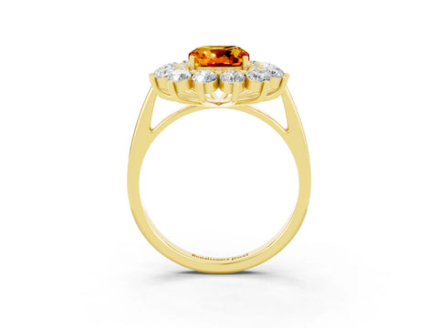 Yellow gold Cushion Cut Halo Cluster Diamond Ring with Pave Band and Four-Prong Setting_3
