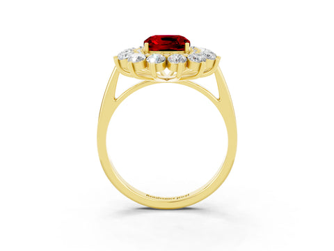 Yellow gold Cushion Cut Halo Cluster Diamond Ring with Pave Band and Four-Prong Setting_3