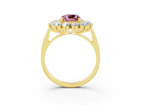 Yellow gold Cushion Cut Halo Cluster Diamond Ring with Pave Band and Four-Prong Setting_3