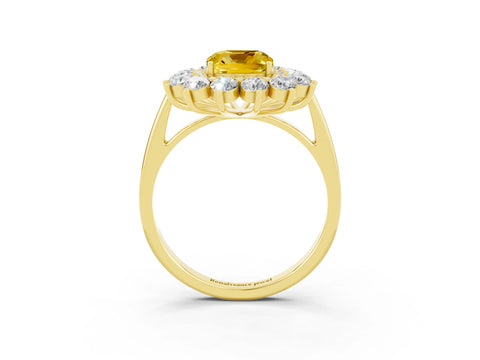 Yellow gold Cushion Cut Halo Cluster Diamond Ring with Pave Band and Four-Prong Setting_3
