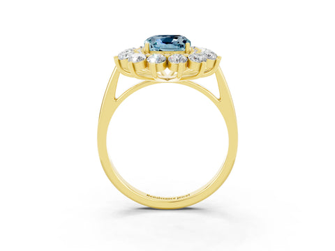 Yellow gold Cushion Cut Halo Cluster Diamond Ring with Pave Band and Four-Prong Setting_3