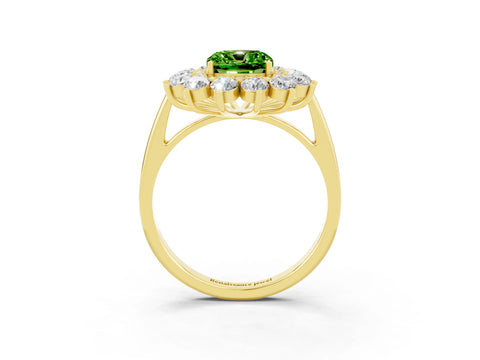 Yellow gold Cushion Cut Halo Cluster Diamond Ring with Pave Band and Four-Prong Setting_3