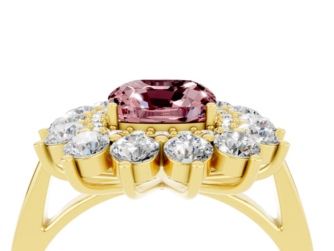 Yellow gold Cushion Cut Halo Cluster Diamond Ring with Pave Band and Four-Prong Setting_4