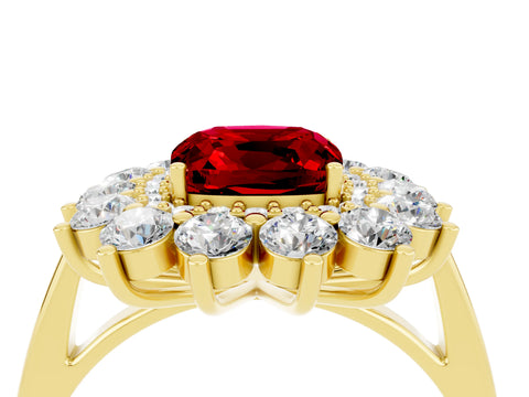 Yellow gold Cushion Cut Halo Cluster Diamond Ring with Pave Band and Four-Prong Setting_4