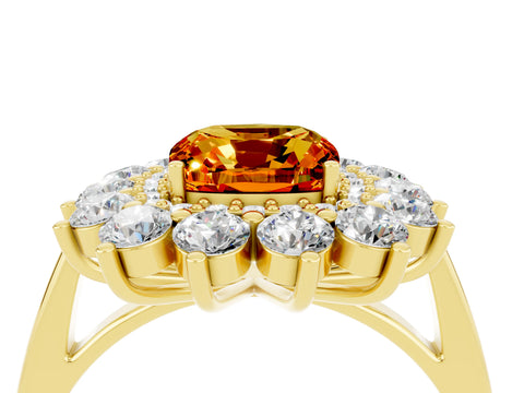 Yellow gold Cushion Cut Halo Cluster Diamond Ring with Pave Band and Four-Prong Setting_4