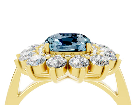 Yellow gold Cushion Cut Halo Cluster Diamond Ring with Pave Band and Four-Prong Setting_4