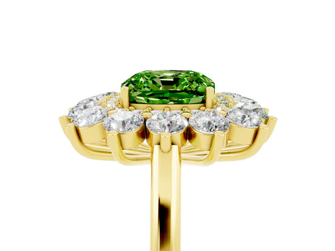 Yellow gold Cushion Cut Halo Cluster Diamond Ring with Pave Band and Four-Prong Setting_5
