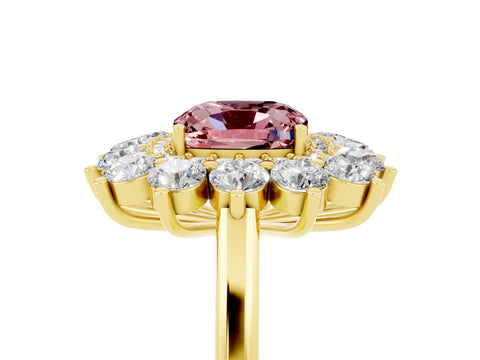 Yellow gold Cushion Cut Halo Cluster Diamond Ring with Pave Band and Four-Prong Setting_5