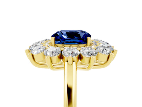Yellow gold Cushion Cut Halo Cluster Diamond Ring with Pave Band and Four-Prong Setting_5
