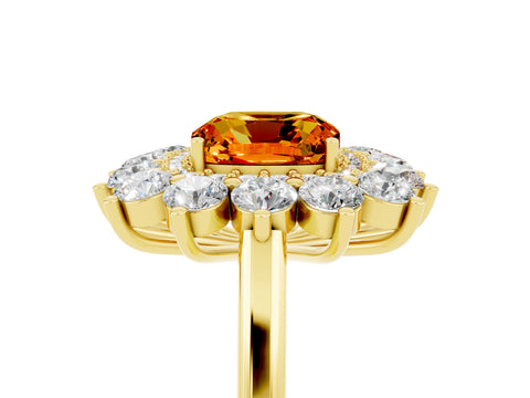 Yellow gold Cushion Cut Halo Cluster Diamond Ring with Pave Band and Four-Prong Setting_5