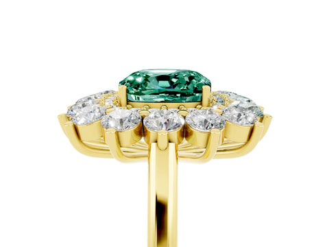 Yellow gold Cushion Cut Halo Cluster Diamond Ring with Pave Band and Four-Prong Setting_5