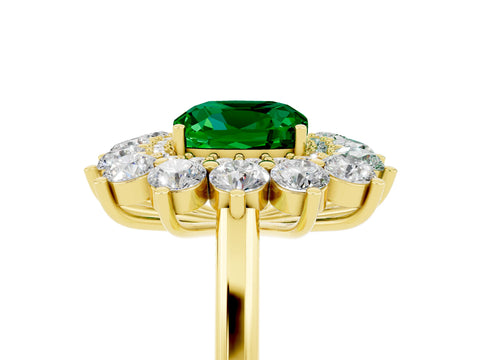 Yellow gold Cushion Cut Halo Cluster Diamond Ring with Pave Band and Four-Prong Setting_5