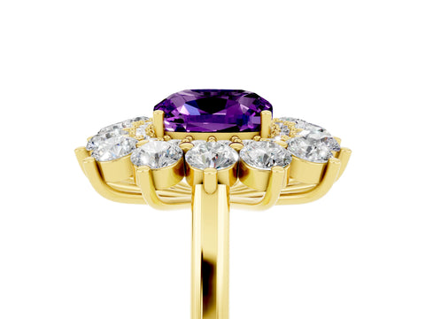 Yellow gold Cushion Cut Halo Cluster Diamond Ring with Pave Band and Four-Prong Setting_5