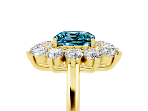 Yellow gold Cushion Cut Halo Cluster Diamond Ring with Pave Band and Four-Prong Setting_5