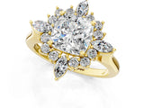 Yellow gold Cushion Cut Halo Diamond Cluster Ring with Marquise and Round Stones on a White Gold Band with Prong Setting_10