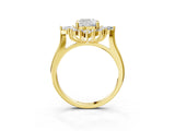 Yellow gold Cushion Cut Halo Diamond Cluster Ring with Marquise and Round Stones on a White Gold Band with Prong Setting_12