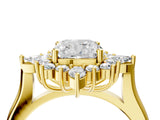 Yellow gold Cushion Cut Halo Diamond Cluster Ring with Marquise and Round Stones on a White Gold Band with Prong Setting_13
