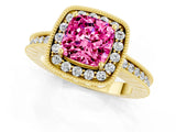 Yellow gold Cushion Cut Halo Diamond Engagement Ring with Milgrain Pave Band and Four-Prong Setting_1