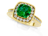 Yellow gold Cushion Cut Halo Diamond Engagement Ring with Milgrain Pave Band and Four-Prong Setting_1