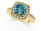 Yellow gold Cushion Cut Halo Diamond Engagement Ring with Milgrain Pave Band and Four-Prong Setting_1