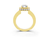 Yellow gold Cushion Cut Halo Diamond Engagement Ring with Milgrain Pave Band and Four-Prong Setting_26