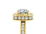 Yellow gold Cushion Cut Halo Diamond Engagement Ring with Milgrain Pave Band and Four-Prong Setting_28