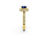 Yellow gold Cushion Cut Halo Diamond Engagement Ring with Milgrain Pave Band and Four-Prong Setting_2