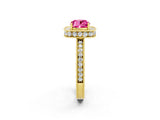 Yellow gold Cushion Cut Halo Diamond Engagement Ring with Milgrain Pave Band and Four-Prong Setting_2