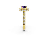 Yellow gold Cushion Cut Halo Diamond Engagement Ring with Milgrain Pave Band and Four-Prong Setting_2
