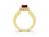 Yellow gold Cushion Cut Halo Diamond Engagement Ring with Milgrain Pave Band and Four-Prong Setting_3