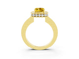 Yellow gold Cushion Cut Halo Diamond Engagement Ring with Milgrain Pave Band and Four-Prong Setting_3