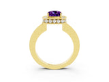 Yellow gold Cushion Cut Halo Diamond Engagement Ring with Milgrain Pave Band and Four-Prong Setting_3