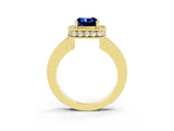 Yellow gold Cushion Cut Halo Diamond Engagement Ring with Milgrain Pave Band and Four-Prong Setting_3