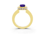 Yellow gold Cushion Cut Halo Diamond Engagement Ring with Milgrain Pave Band and Four-Prong Setting_3