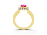 Yellow gold Cushion Cut Halo Diamond Engagement Ring with Milgrain Pave Band and Four-Prong Setting_3