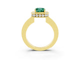 Yellow gold Cushion Cut Halo Diamond Engagement Ring with Milgrain Pave Band and Four-Prong Setting_3