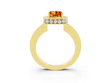 Yellow gold Cushion Cut Halo Diamond Engagement Ring with Milgrain Pave Band and Four-Prong Setting_3