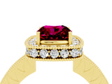 Yellow gold Cushion Cut Halo Diamond Engagement Ring with Milgrain Pave Band and Four-Prong Setting_4