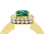 Yellow gold Cushion Cut Halo Diamond Engagement Ring with Milgrain Pave Band and Four-Prong Setting_4