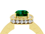Yellow gold Cushion Cut Halo Diamond Engagement Ring with Milgrain Pave Band and Four-Prong Setting_4
