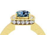 Yellow gold Cushion Cut Halo Diamond Engagement Ring with Milgrain Pave Band and Four-Prong Setting_4