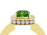 Yellow gold Cushion Cut Halo Diamond Engagement Ring with Milgrain Pave Band and Four-Prong Setting_4