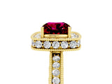 Yellow gold Cushion Cut Halo Diamond Engagement Ring with Milgrain Pave Band and Four-Prong Setting_5