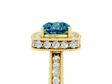 Yellow gold Cushion Cut Halo Diamond Engagement Ring with Milgrain Pave Band and Four-Prong Setting_5